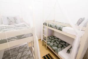 two bunk beds in a room with a window at BunkyDew in Galle