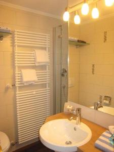 リーデンにあるFerienhaus "Allgäu"の洗面台、シャワー、トイレ付きのバスルーム