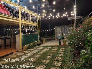 a view of a garden at night with lights at Meliora Ba Vi Homestay in Ba Vì