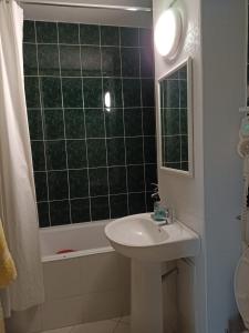 a bathroom with a sink and a shower and a toilet at Two Bedroom Apartment Farmec in Cluj-Napoca