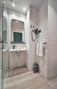 a bathroom with a sink and a mirror at Hotel Don Rodrigo in Palencia