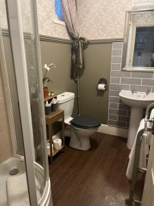 a bathroom with a toilet and a sink at Angel at Bourne in Bourne