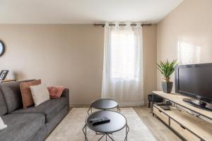 uma sala de estar com um sofá e uma televisão em L'adorable Confort & Central em Clermont-Ferrand