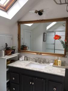 a bathroom with a sink and a large mirror at Urban Oasis in Hope Village in Providence