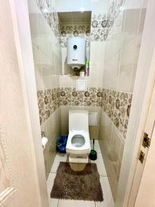 a small bathroom with a toilet in a stall at 1 комнатные апартаменты in Pavlodar
