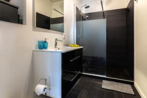 a bathroom with a sink and a shower at Appartement biarritz beaurivage. Chez Rodolphe in Biarritz