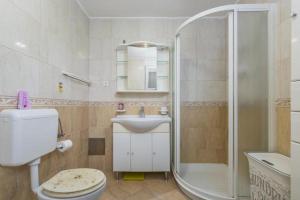 a bathroom with a shower and a toilet and a sink at Apartment Ida in Novigrad Istria +34 photos