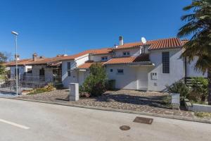 Biały dom z palmą i ulicą w obiekcie Holiday Home Bianca w mieście Novigrad