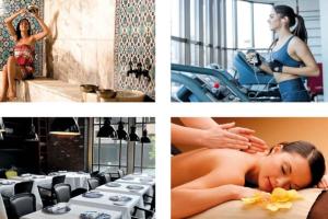 un collage de cuatro fotos de una mujer recibiendo un masaje en 5 yıldızlı Dedeman’da özel residence dairesi, en Kocaeli