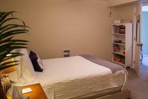 1 dormitorio con cama, planta y estante de libros en Hilltop Hideaway - 3BDR in Downtown London, KY en London
