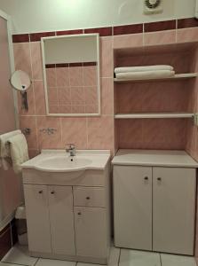 a bathroom with a sink and a mirror at Apartment Dům U Černého beránka in Prague