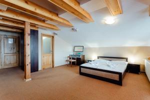 a bedroom with a bed and a desk in it at Orava Hotel in Vitanová