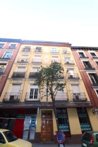 Madrid Gran Vía, Behap Apartments في مدريد: مبنى طويل عليه شجرة