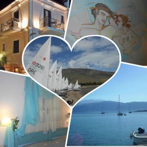a collage of photos of boats in a heart at Villa Ianthia in Galaxidi