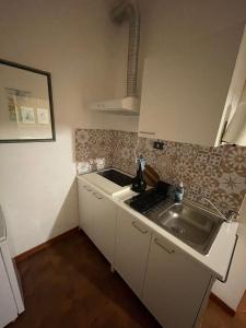 een kleine keuken met een wastafel en een fornuis bij Casa San Marco in Lucca