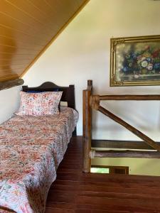 een slaapkamer met een bed en een schilderij aan de muur bij Recanto da Represa Carrancas in Carrancas +77 foto's