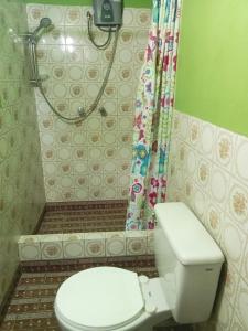 a bathroom with a toilet and a shower at ROARI HOTEL in Trujillo