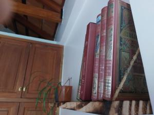 tres libros sentados en la parte superior de un mostrador de cocina en Nuna en Salta