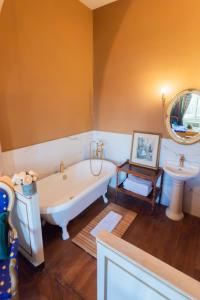 ein Badezimmer mit einer Badewanne und einem Waschbecken in der Unterkunft Chateau du Hallay in Montaigu-Vendée