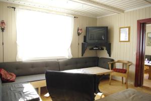 uma sala de estar com um sofá e uma televisão em Svarteberg Drengestugu - cabin by Ål skisenter em Al