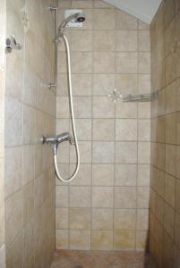 a shower with a shower head in a bathroom at Svarteberg Drengestugu - cabin by Ål skisenter in Al