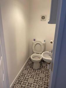 uma casa de banho com um WC e um lavatório em Quirky one bed flat, Barbican area, Plymouth em Plymouth