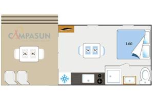 - un plan d'étage d'une chambre avec un four micro-ondes dans l'établissement Camping Etang de la Bonde, à Sannes