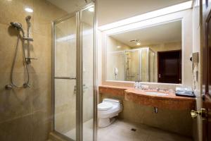a bathroom with a toilet and a sink and a shower at Grand View Hotel in Yuanlin