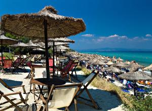 a group of chairs and umbrellas on a beach at Afytos Sivilla in Afitos +34 photos