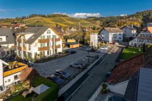 an aerial view of a small town with houses and cars at Pflugwirts Hotel und Gasthaus in Oberkirch