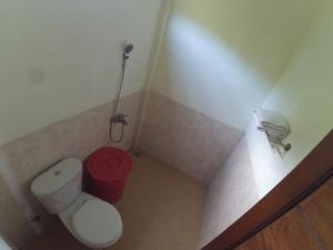 ein kleines Bad mit WC und einem roten Mülleimer in der Unterkunft Istana Petani in Lambangkuning