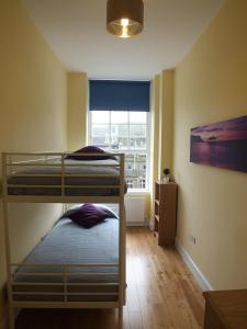 1 Schlafzimmer mit 2 Etagenbetten und einem Fenster in der Unterkunft Picardy Place Apartment in Edinburgh