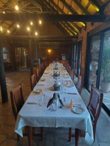 a long dining table with birds on top of it at Fiume Lodge CC in Groutfontein