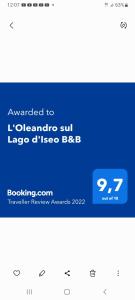 Certifikát, hodnocení, plakát nebo jiný dokument vystavený v ubytování L'Oleandro sul Lago d'Iseo B&B