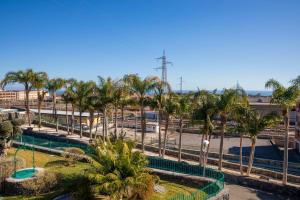 - une vue sur un parking avec des palmiers dans l'établissement VILLA PARADISO ACIREALE "con piscina in esclusiva o condivisa ", à Acireale