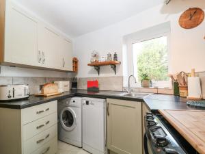 eine Küche mit einer Waschmaschine und einem Waschbecken in der Unterkunft Vigo Cottage in Tavistock