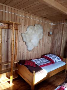 1 dormitorio con 1 cama en una cabaña de madera en Agroturystyka u Marii en Białka Tatrzanska