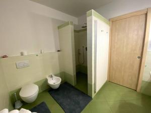 a bathroom with a toilet and a shower at Casa vacanza Veronica con giardino in Verbania