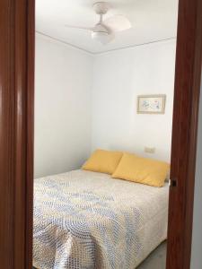 Playa de GandiaにあるApartamento Entero Playa de Gandiaのベッドルーム1室(天井のベッド1台付)