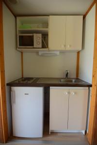 a small kitchen with a sink and a microwave at Les Chalets de Condrieu in Condrieu