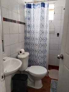 聖佩德羅·德·阿塔卡馬的住宿－Casa Dorada，一间带卫生间和水槽的浴室