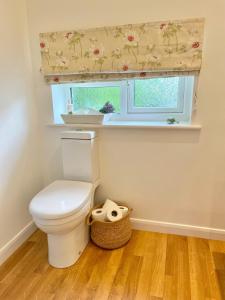 a bathroom with a toilet and a window at Meadow View in Mayfield