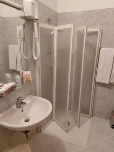 CastelgombertoにあるAlloggio Al Ponteのバスルーム(シャワー、シンク付)