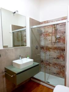 y baño con lavabo y ducha. en Antica Sicilia Luxury, en Regalbuto