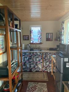 a kitchen with a sink and a window at Tropical Zen Bungalow in Pahoa