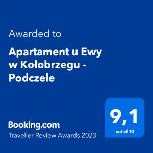 a blue screen with the text awarded to agreement u ev w khodromyev at Apartament u Ewy w Kołobrzegu - Podczele in Kołobrzeg