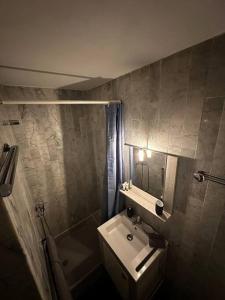 ein Bad mit einem WC, einem Waschbecken und einer Dusche in der Unterkunft Superbe studio avec piscine ext in Antibes