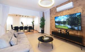 TV o dispositivi per l'intrattenimento presso וילה מארי עם בריכה במגדל