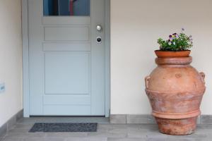ein großer Topf mit Pflanze neben einer Tür in der Unterkunft PIUMABLU in Campi Bisenzio