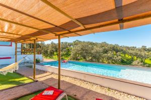 a view of a swimming pool from the patio of a house at Sierra Melides Alentejo - Sun, Nature & Sea in São Francisco da Serra